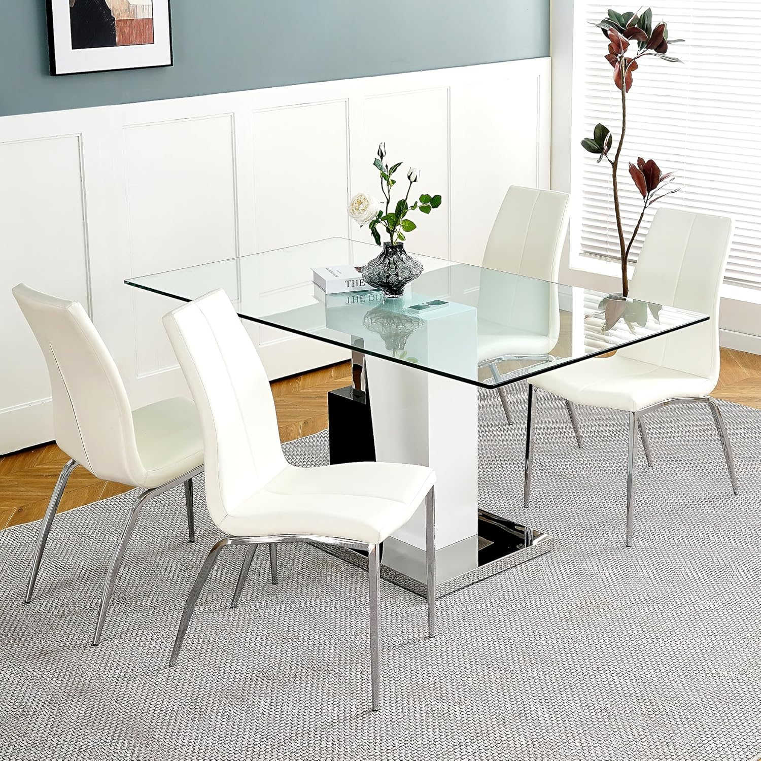 Amazon.com - VERAHOME Modern Dining Table Set for 4, Rectangle Glass ...