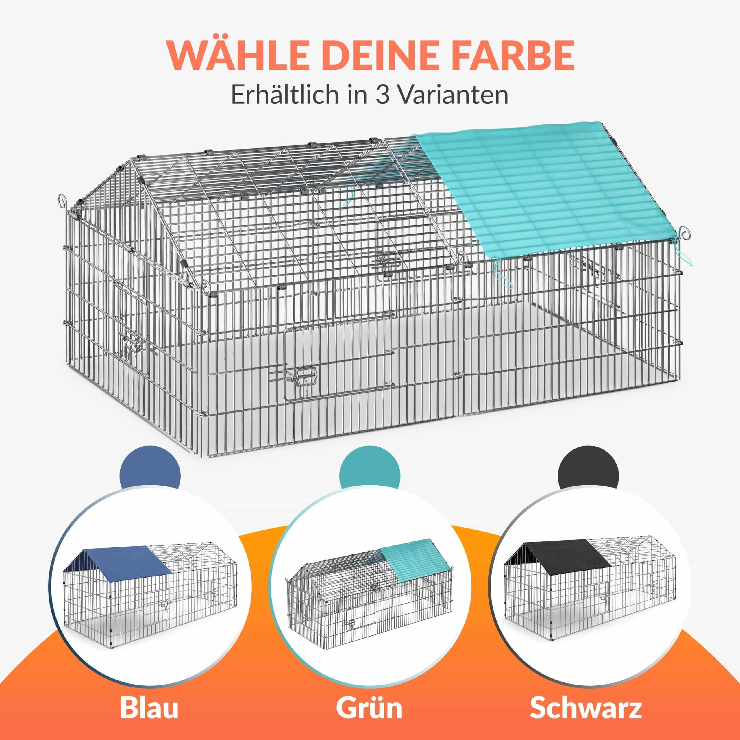 CADOCA® Freilaufgehege 180x75x75cm Sonnenschutz Auslauf Garten Kaninchenstall Hasenstall Kleintierauslauf Dachstoff Grün