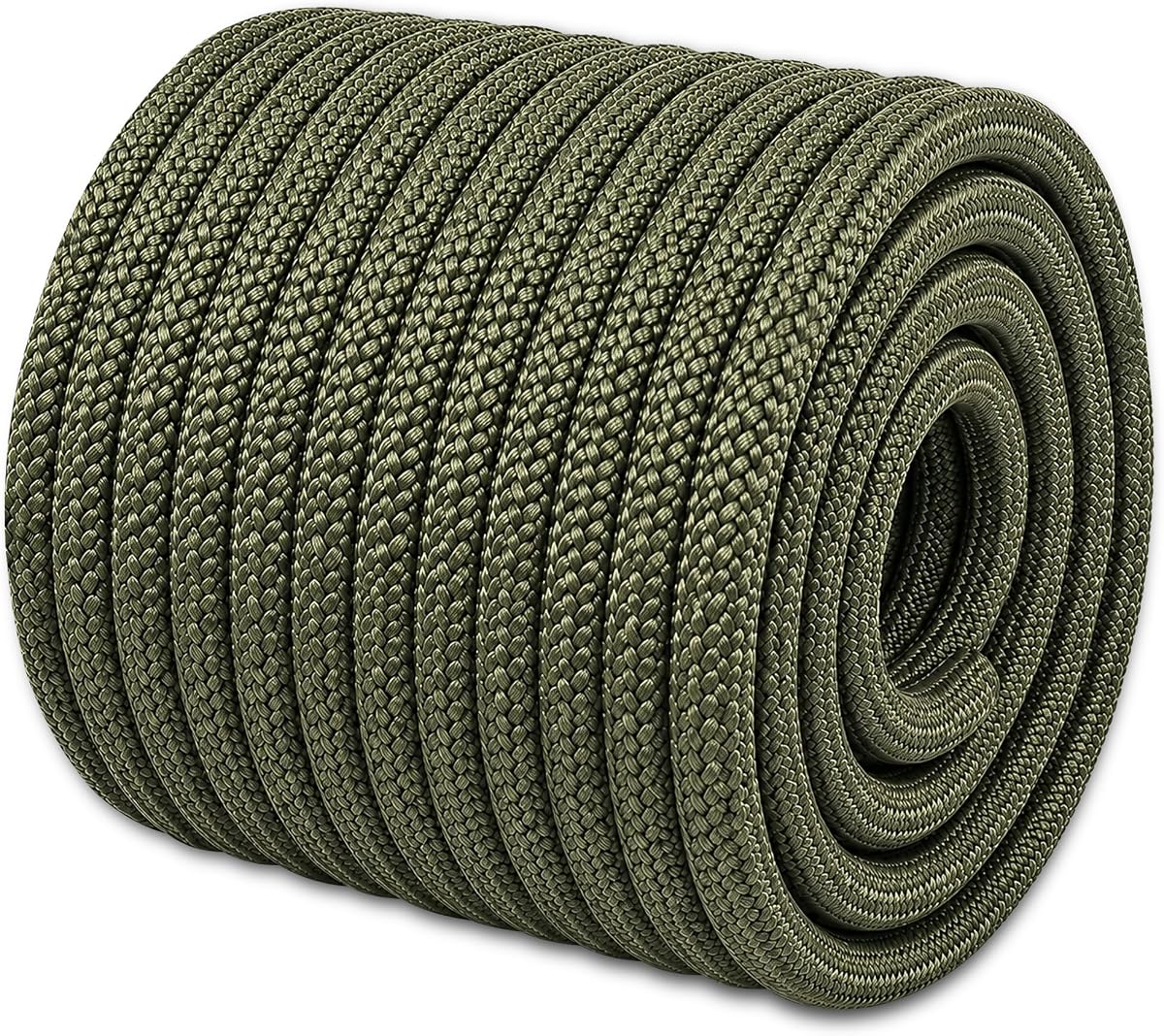 Braided Polyester Arborist Rope (3/8 inch X 100 feet) High Strength Bull Rope for Tree Work Truck Securing Camping Swing, ArmyGreen