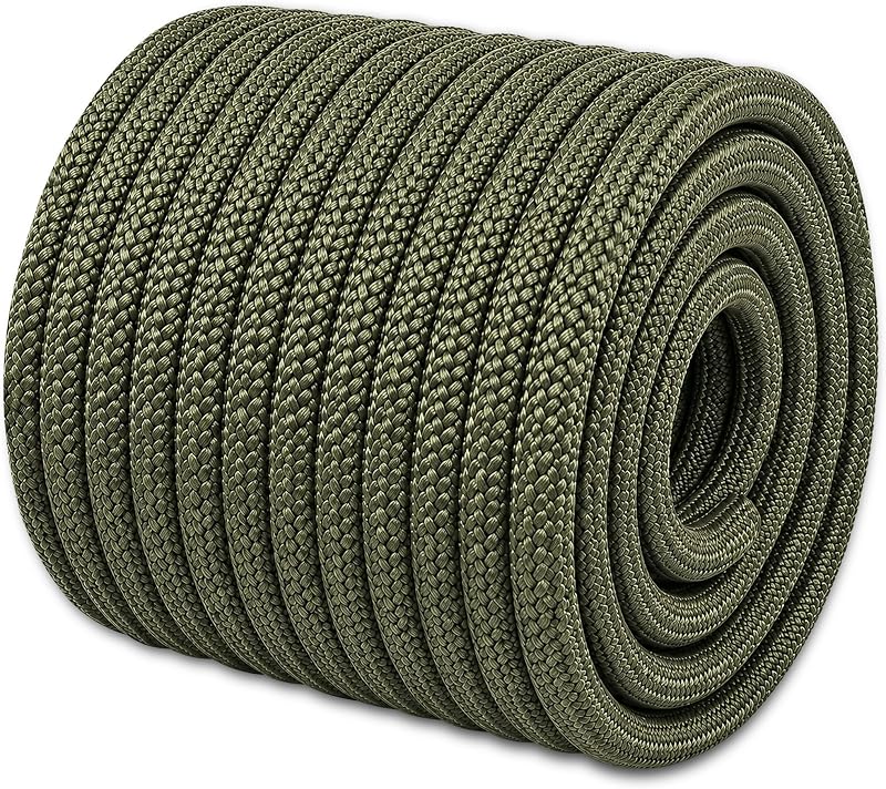 Braided Polyester Arborist Rope (3/8 inch X 100 feet) High Strength Bull Rope for Tree Work Truck Securing Camping Swing, ArmyGreen