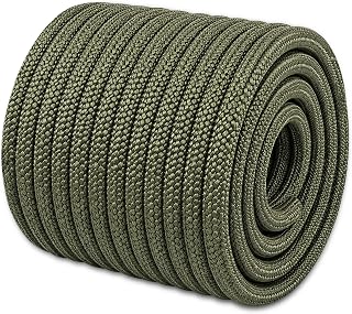 Braided Polyester Arborist Rope (3/8 inch X 100 feet) High Strength Bull Rope for Tree Work Truck Securing Camping Swing, ArmyGreen
