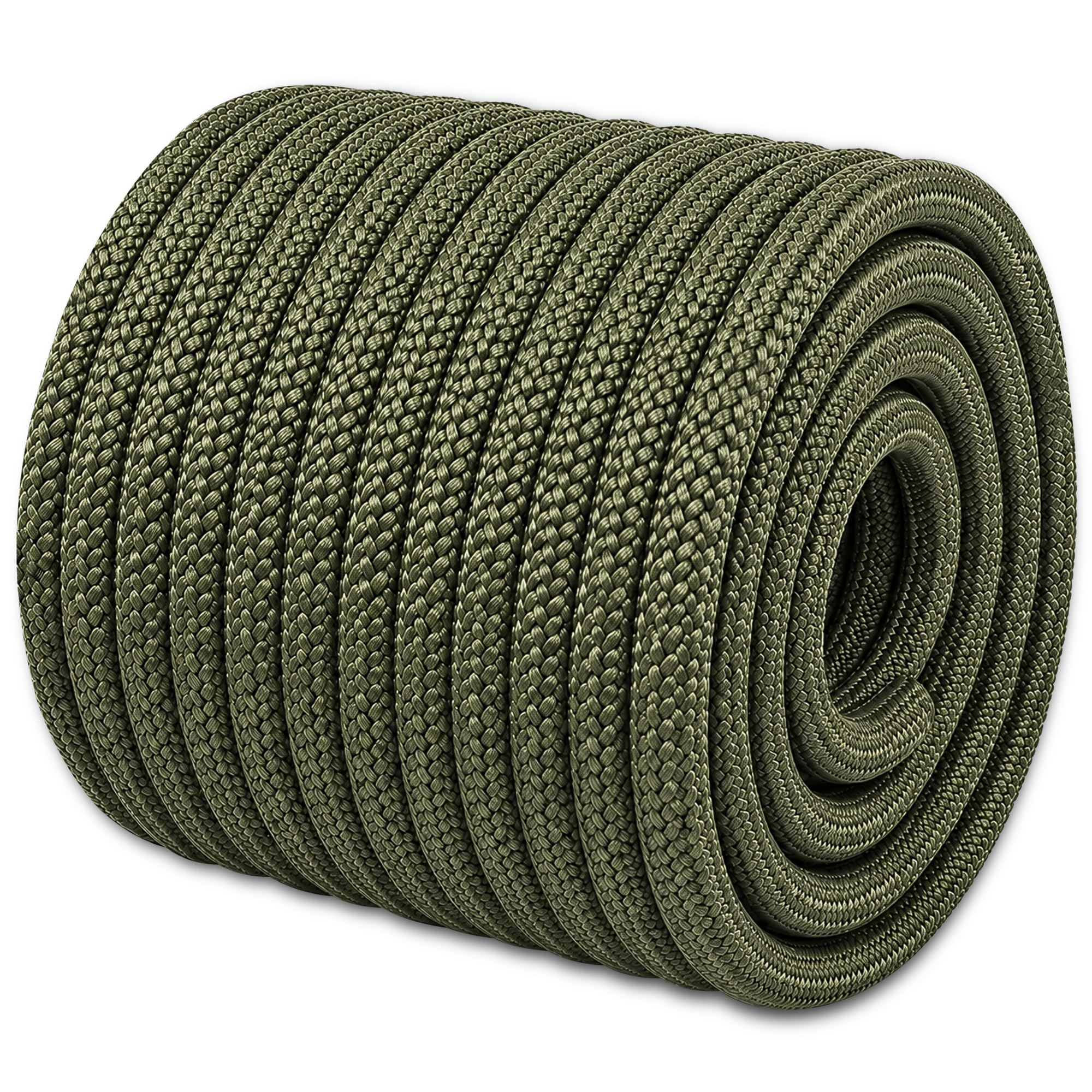 Corde de gréement tressée en polyester (0,9 cm x 61 m) haute résistance pour escalade, randonnée, camping, balançoire, vert militaire
