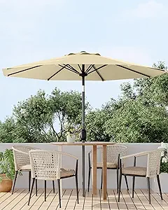 9FT Outdoor Patio Umbrella, Outdoor Table Umbrella, Market Umbrella With Push Button Tilt and Crank, 8 Sturdy Ribs UV Protection Waterproof for Garden, Deck, Backyard, Pool, Beige