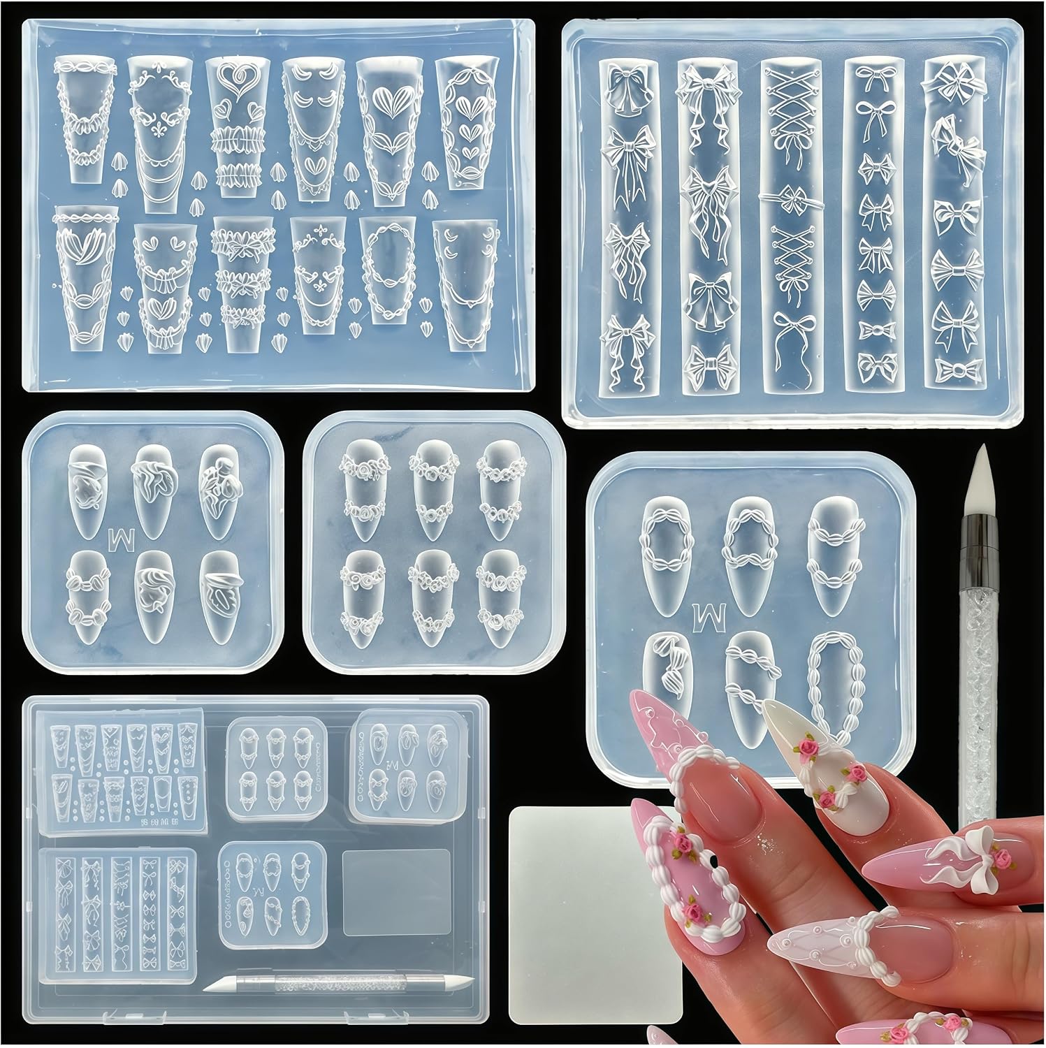 5Pcs 3D Flowers Spring Nail Art Mold Arts Lotus Cherry Phalaenopsis Orchid Molds for Accessories Supplies Y2K Silicone Tools Nails