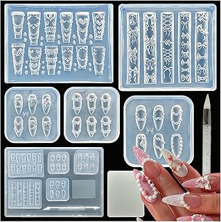 5Pcs 3D Cake Piping Gel Nail Art Mold Arts Resin Strawberry Cream Flower Molds for Accessories Supplies Wreath Silicone Tools Ribbon Bow Nails