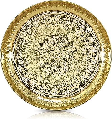 Miniatura 1 de BENGALEN Plato Pooja de latón de 10 pulgadas puro Pital Puja Arti Thali Pooja Thali Set tradicional hecho a mano para Puja Ghar Home Office Mandir