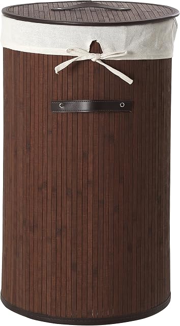 Premier Housewares Kankyo Bamboo Round Laundry Hamper, Dark Brown, 36 x 36 x 60 cm