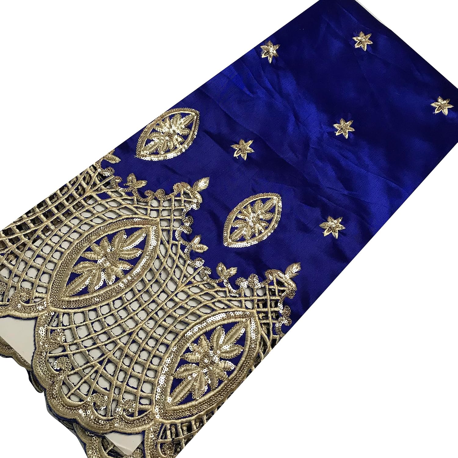 George Lace Fabric Embroidery Sequin Lace African Lace Fabric New Silk for Sewing Textile Party Dress (Blue, 2 Yard pre Cut)