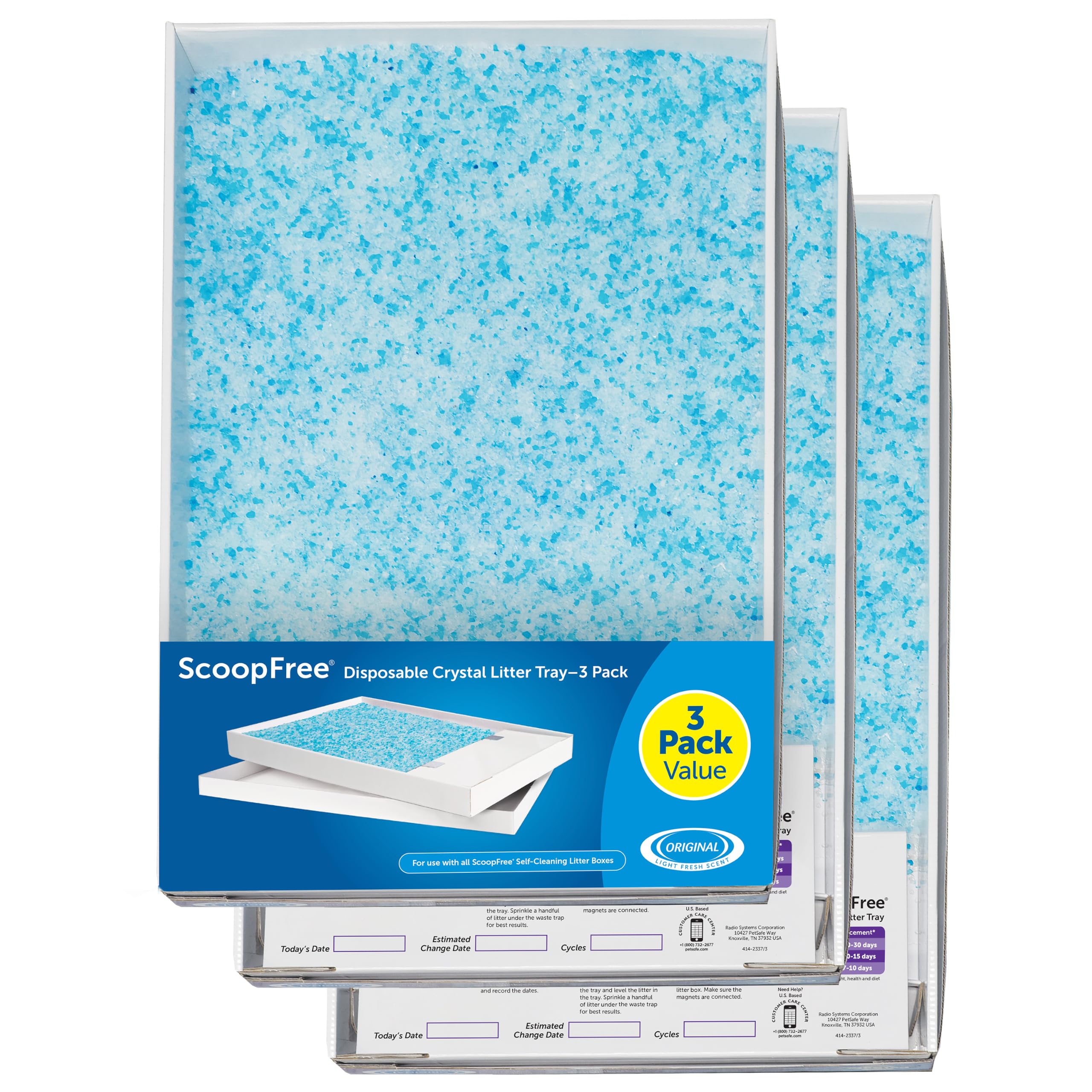 PetSafe ScoopFree Ersatzschale mit Blauem Kristall Katzenstreu - Geruchskontrolle, Staubfrei, Auslaufschutz - 3er-Pack