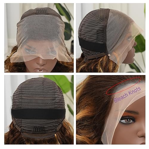 Miniatura 7 de mogge Peluca de cabello humano rubio miel con encaje frontal de 13 x 4 HD, densidad del 210 %, rizo suelto 427 con reflejos degradados, pelucas de