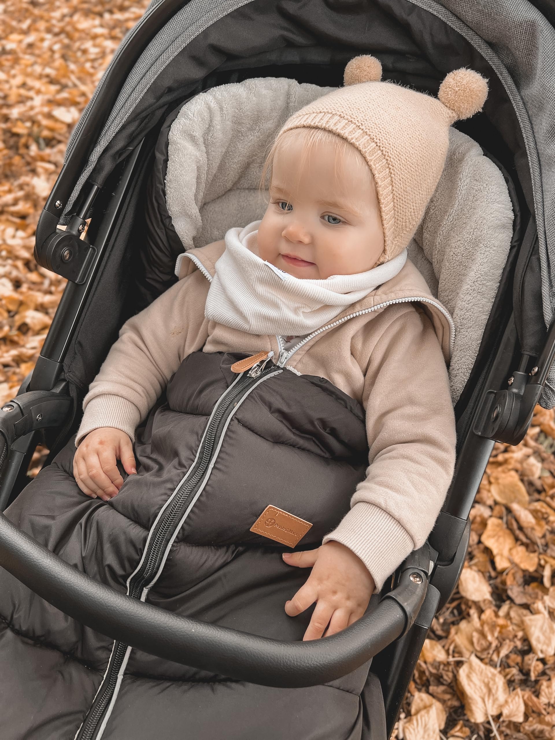 Petite&Mars Sacco Invernalne Universale per Passeggino JIBOT con i Guanti JASIE Grigio * Sacco Termico, Passeggino, Navicella e Seggiolino Auto * Caldo * Impermeabile * Antivento (Charcoal Grey)