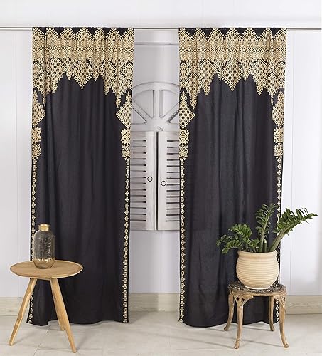 Madhu International Juego de 2 paneles de cortinas de algodón transparente de color oro blanco de 84 pulgadas de largo, juego de cortinas con