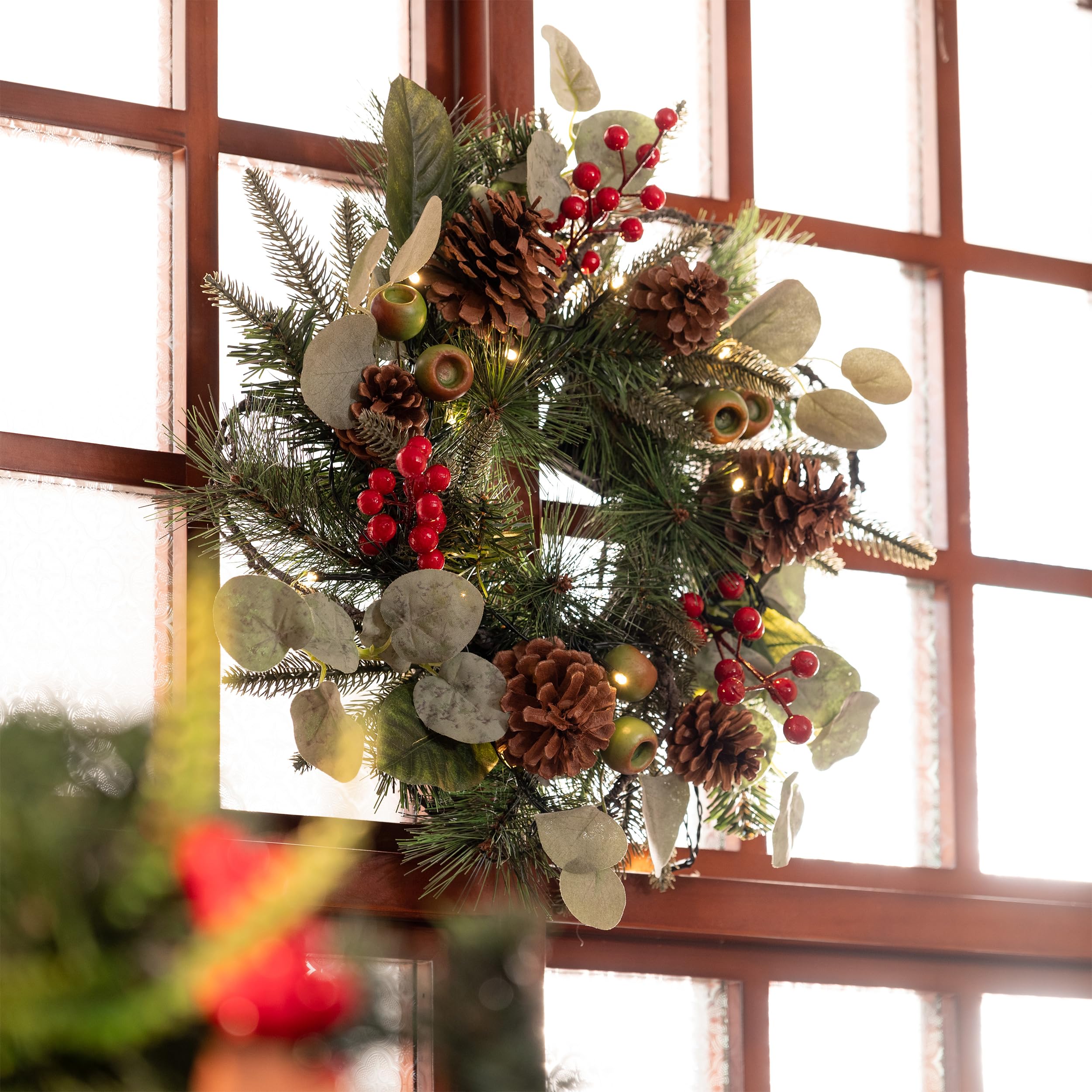 Valery Madelyn 46cm Corona Navidad Puerta, Corona Decorativa para Decoración Navideña，Corona de Pared, Guirnalda Navidad, Navidad, Decoración Navideña