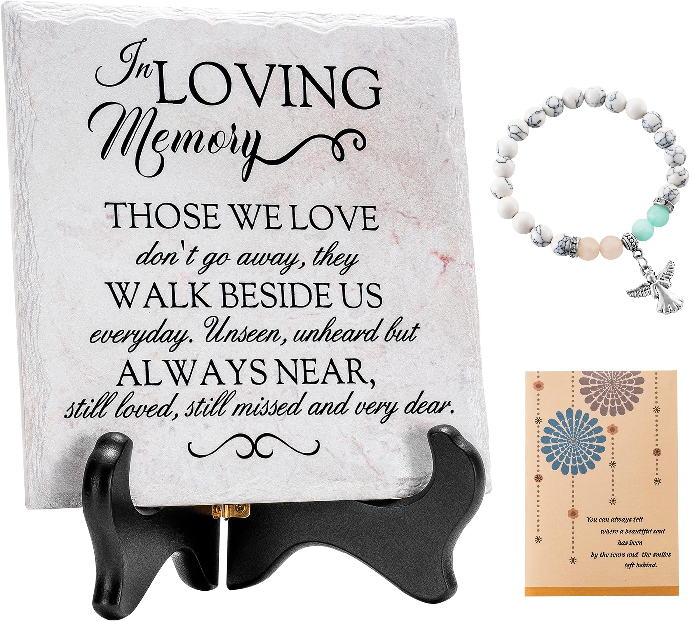 Sympathy Decor Gifts for your loss of loved one, Memorial Tile with Wooden Stand, In Memory of Mother Father grandfather grandmother Plaque for Your Loss bereavement gifts (In Loving Memory-02)