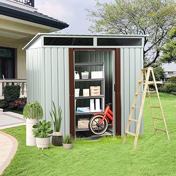 6 x 5 FT Outdoor Metal Storage Shed with Window and Punched Vents,Heavy Duty Storager House w/Sliding Doors & Padlock,Large Waterproof Tool Sheds for Garden,Backyard,Lawn,White