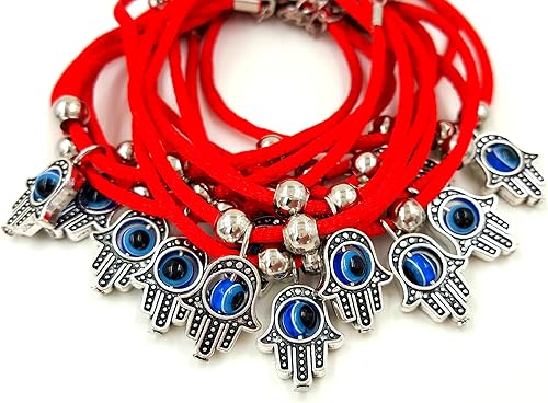 Miniatura 2 de Treasure4U-store 5 pulseras de cuerda roja de cábala con mano Hamsa y protección contra el mal de ojo azul pulseras ajustables con dije de la