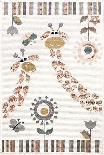 Miniatura 3 de nuLOOM Avianna - Alfombra infantil con flecos de jirafa, 4 x 6, beige