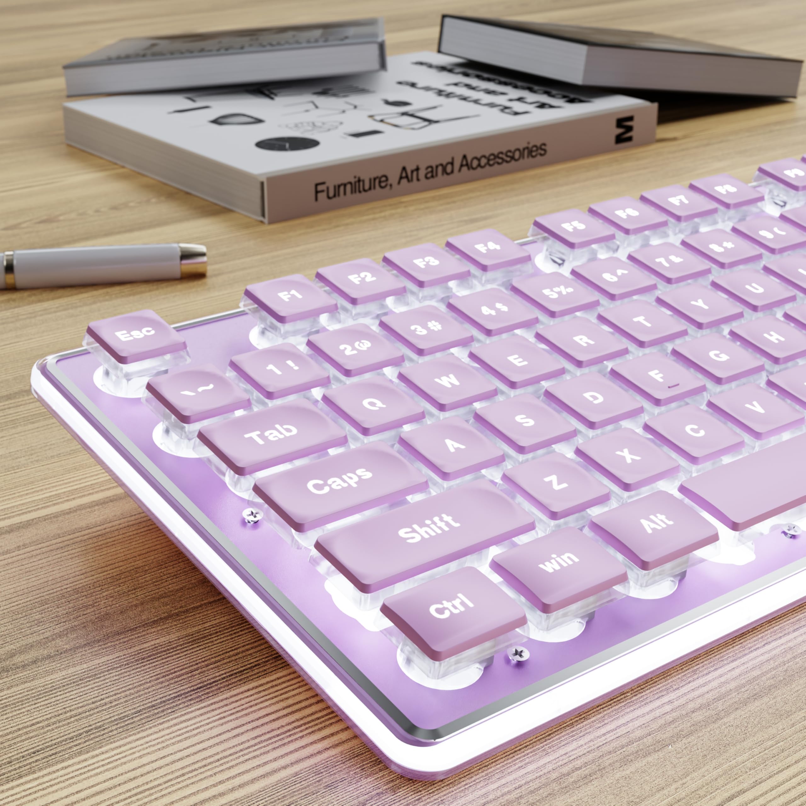 EWEADN GX710S Backlit Computer Keyboards Wired USB Keyboard with White Backlit Metal Panel Plug and Play Pudding Keycaps