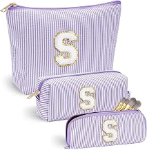 YOOLIFE Preppy Stuff Tween Girls Gifts 2 Pieces Monogram Makeup Pouch Makeup Organizer Bag Beauty Bag Personalized Friend Sister Wife Wedding Bride Birthday Gifts for Women Her Preppy Makeup Bag S