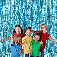 Vista 5 de 2 Pack 3.2x8.2ft Tinsel Foil Fringe Curtains, Streamers Backdrop Curtains with Adhesive, Photo Booth Background - Home Wall Window Decorations for