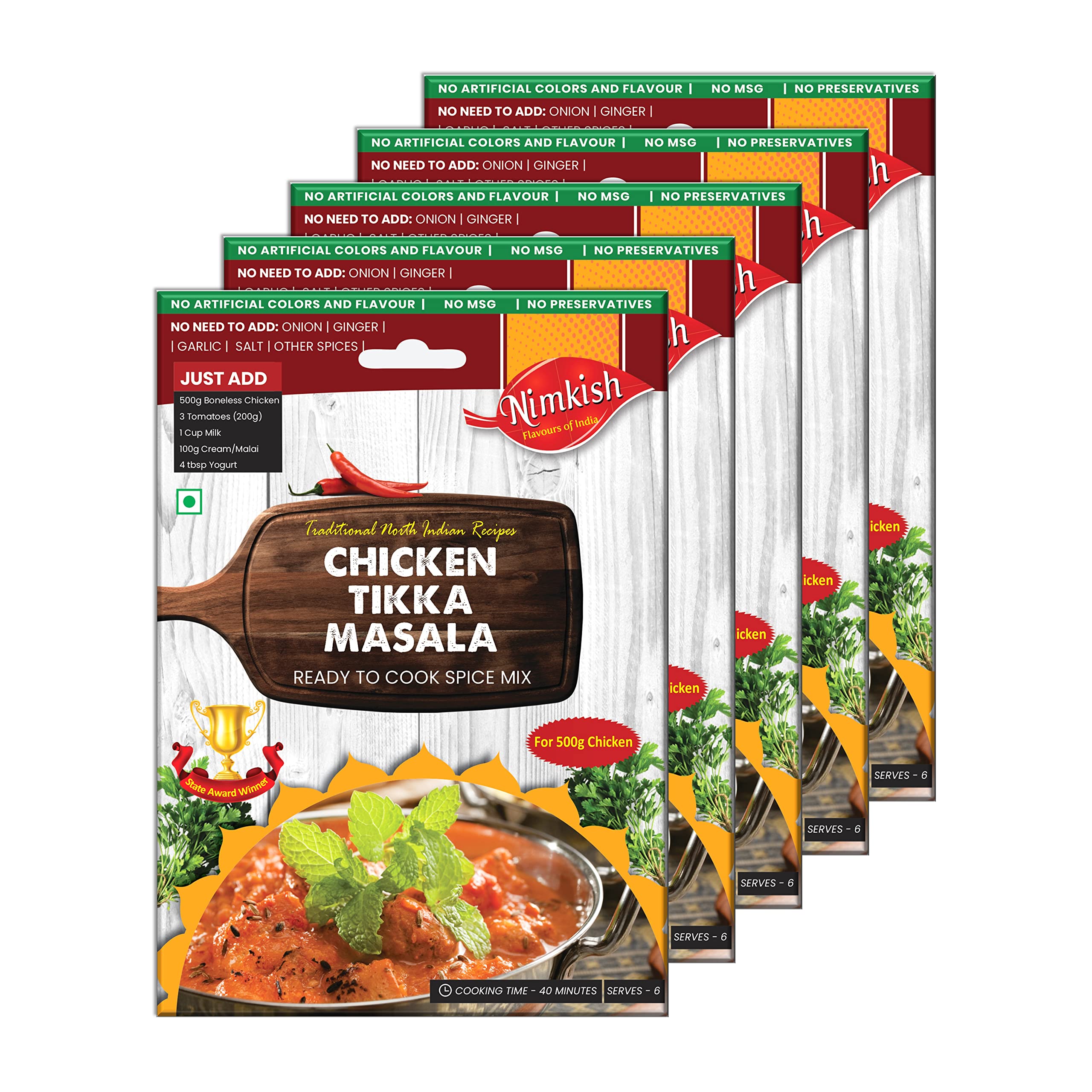 Nimkish Chicken Tikka Masala Pack of 5 (50g each), Ready to Cook Spice Mix, Complete Premix