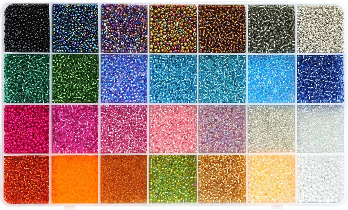 Ybxjges Kit de 24000 cuentas de cristal de 2 mm, con kit de cuentas pequeñas de 28 colores para niñas, mujeres y adultos, pulseras, collares, aretes, suministros para hacer joyas