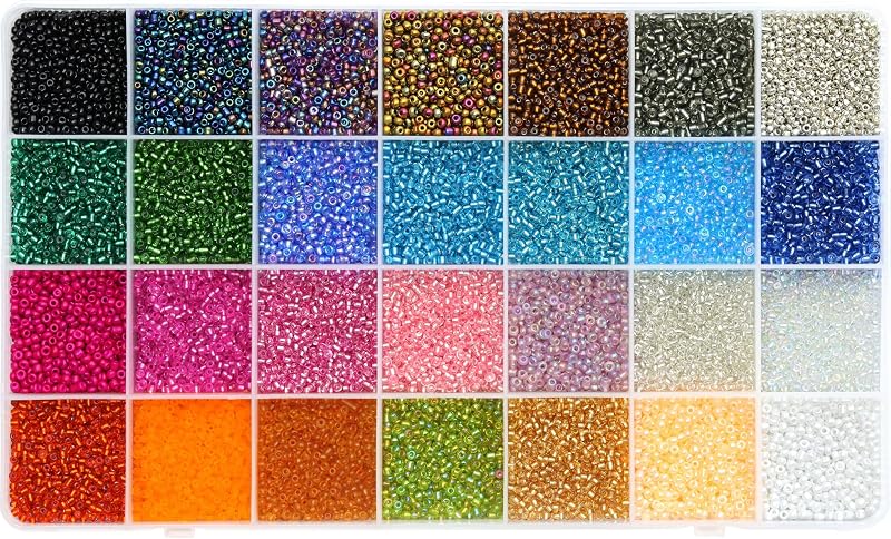 Ybxjges Kit de 24000 cuentas de cristal de 2 mm, con kit de cuentas pequeñas de 28 colores para niñas, mujeres y adultos, pulseras, collares, aretes, suministros para hacer joyas