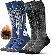 2 Pairs of Ski Socks for Men and Women, Padded Merino Wool Socks, Breathable Warm Winter Socks, Thermal Socks for Cold Weather
