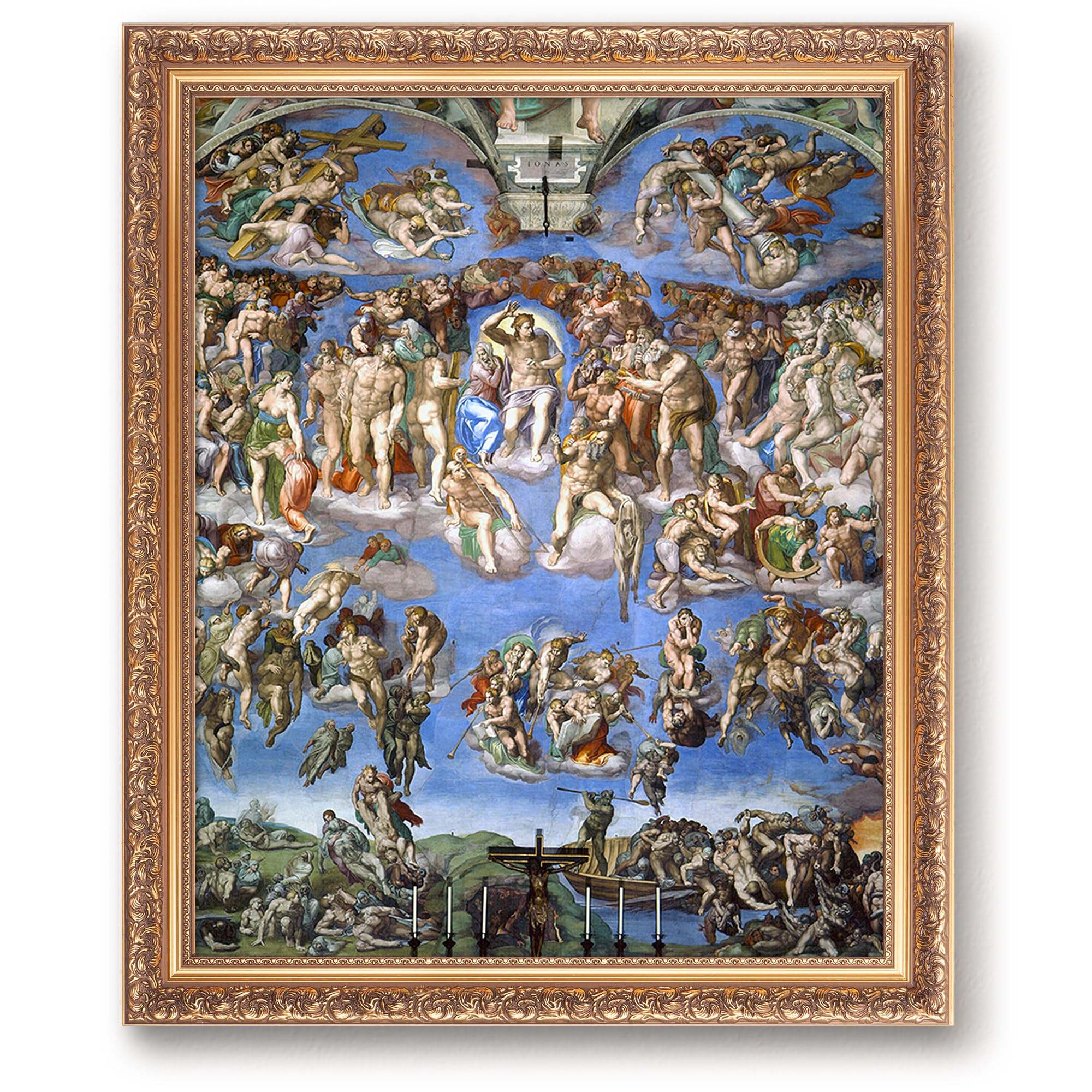 BOTTEGAARTS Last Judgement Wall Arts Image Size:20x16 Framed Size:26.5x22.5 Wooden Golden Frame Michelangelo Classic Art Reproductions. Giclee Print