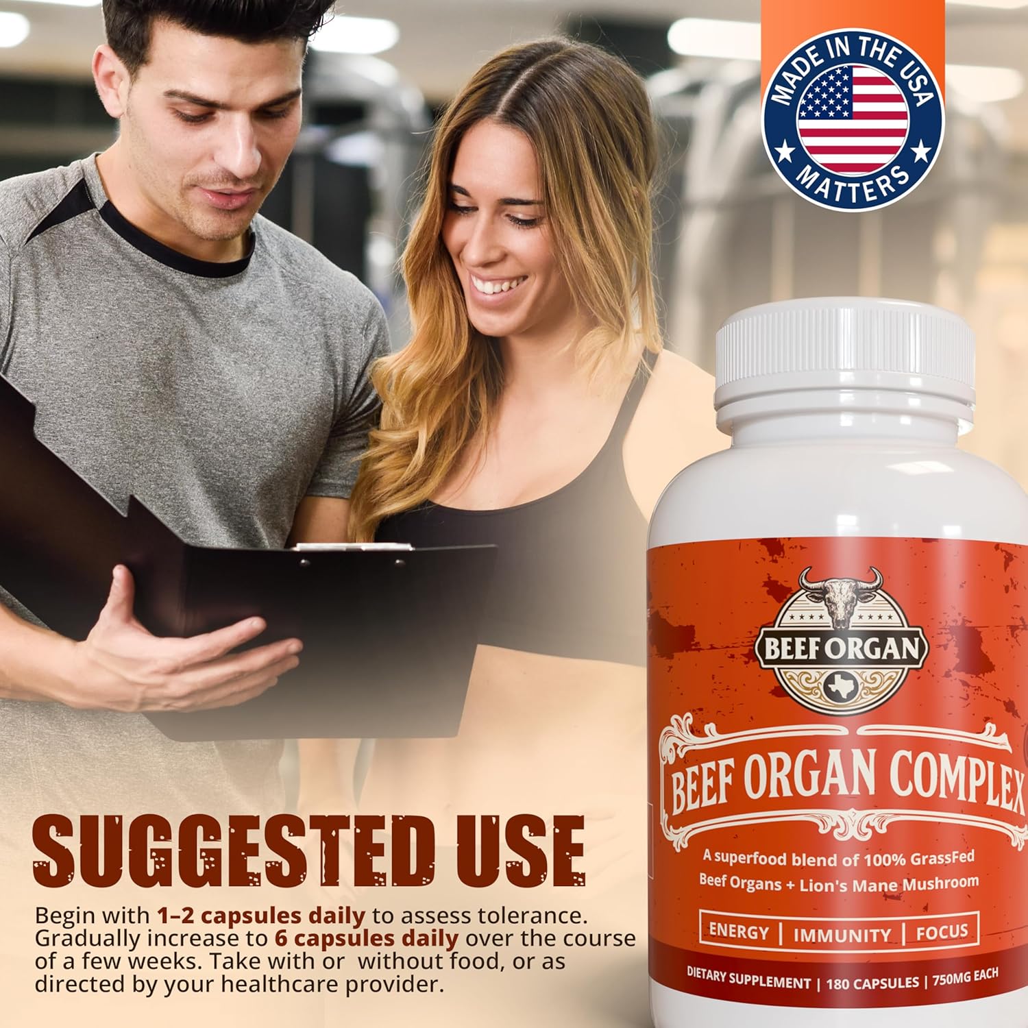 Grass Fed Beef Organ Supplement - Supports Immunity & Vitality - Beef Organ Complex for Men & Women - Superfood Blend with Lions Mane & Cinnamon - Pasture Raised - 180 Capsules - Image 6