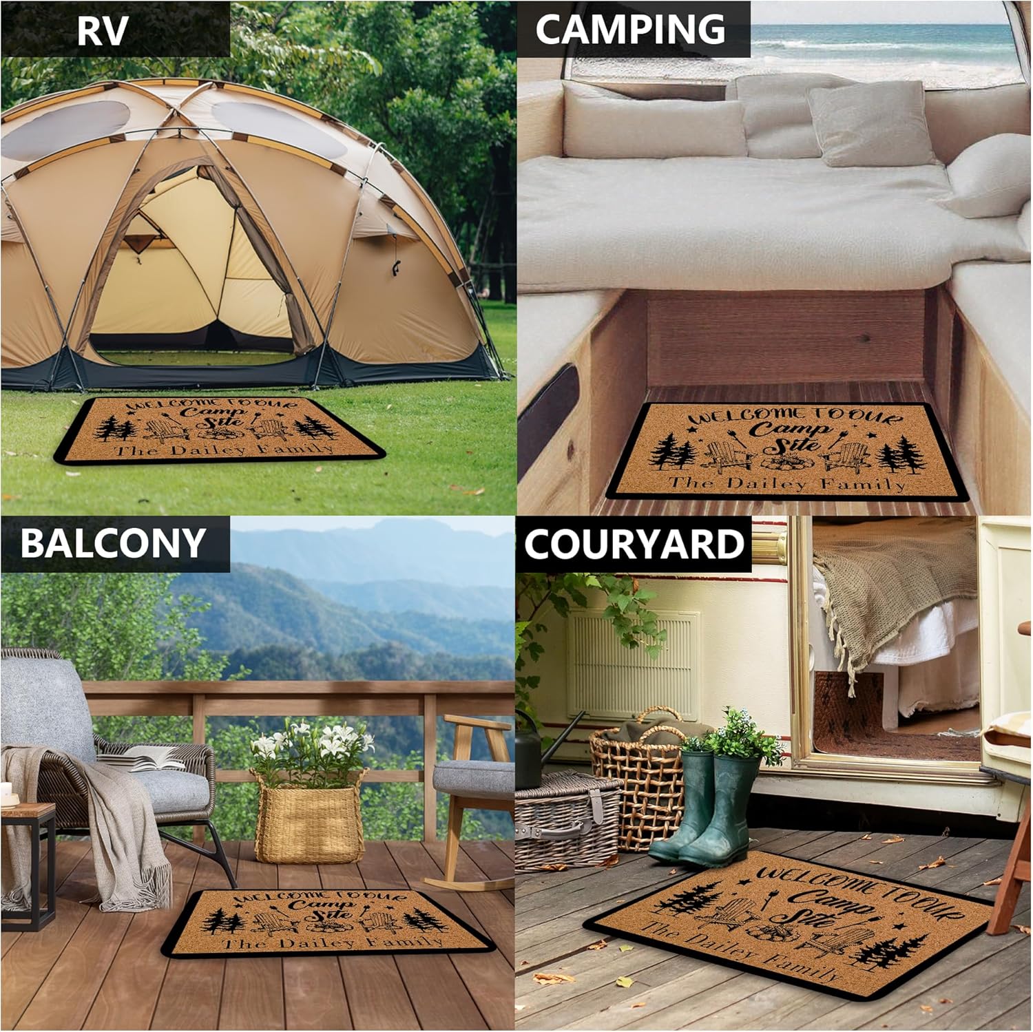 Coolenius Camping Rug - Custom Campsite Welcome Mat - Personalized Outdoor Rug - RV Size - Personalized Door Mat