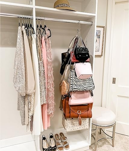 Miniatura 4 de Almacenamiento de bolsas para colgar encima de la puerta duradero, sostiene 50 libras, gira 360 grados para facilitar el acceso para monederos,