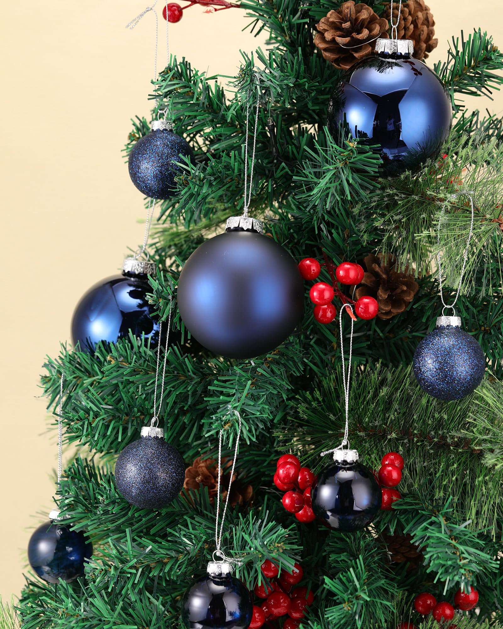 Vicenpal Set di 16 palline di Natale in vetro, decorazioni per albero di Natale, decorazioni per albero di Natale, lampadine da appendere per Natale, decorazioni per la casa e feste (blu)