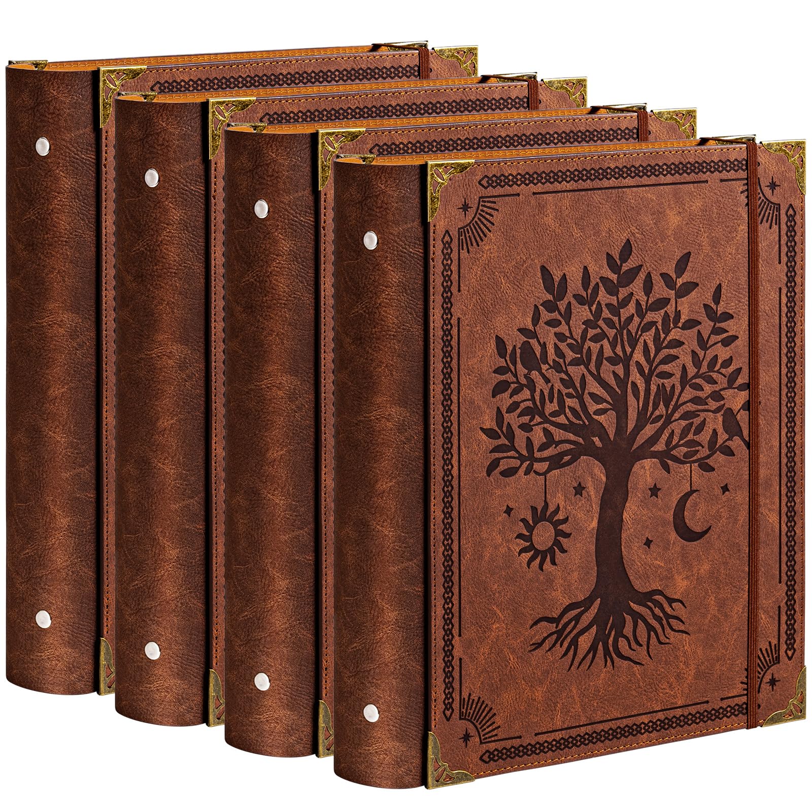 OVESMUSL Confezione da 4 raccoglitori a 3 anelli in pelle ecologica in poliuretano, adatti per carta formato lettera da 21,6 x 27,9 cm, 5 cm, per 500 fogli, copertina per fogli sfusi, motivo albero