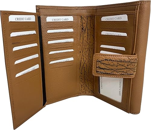 Miniatura 3 de Baroncelli Carteras de cuero para mujer, gran capacidad, diseño de elefante, color arena, cartera de cuero genuino compacta con bolsillo