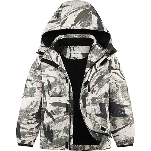 Boys Waterproof Ski Jacket Fleece Lined Warm Winter Snow Coat Hooded Winter Jacket for Kids