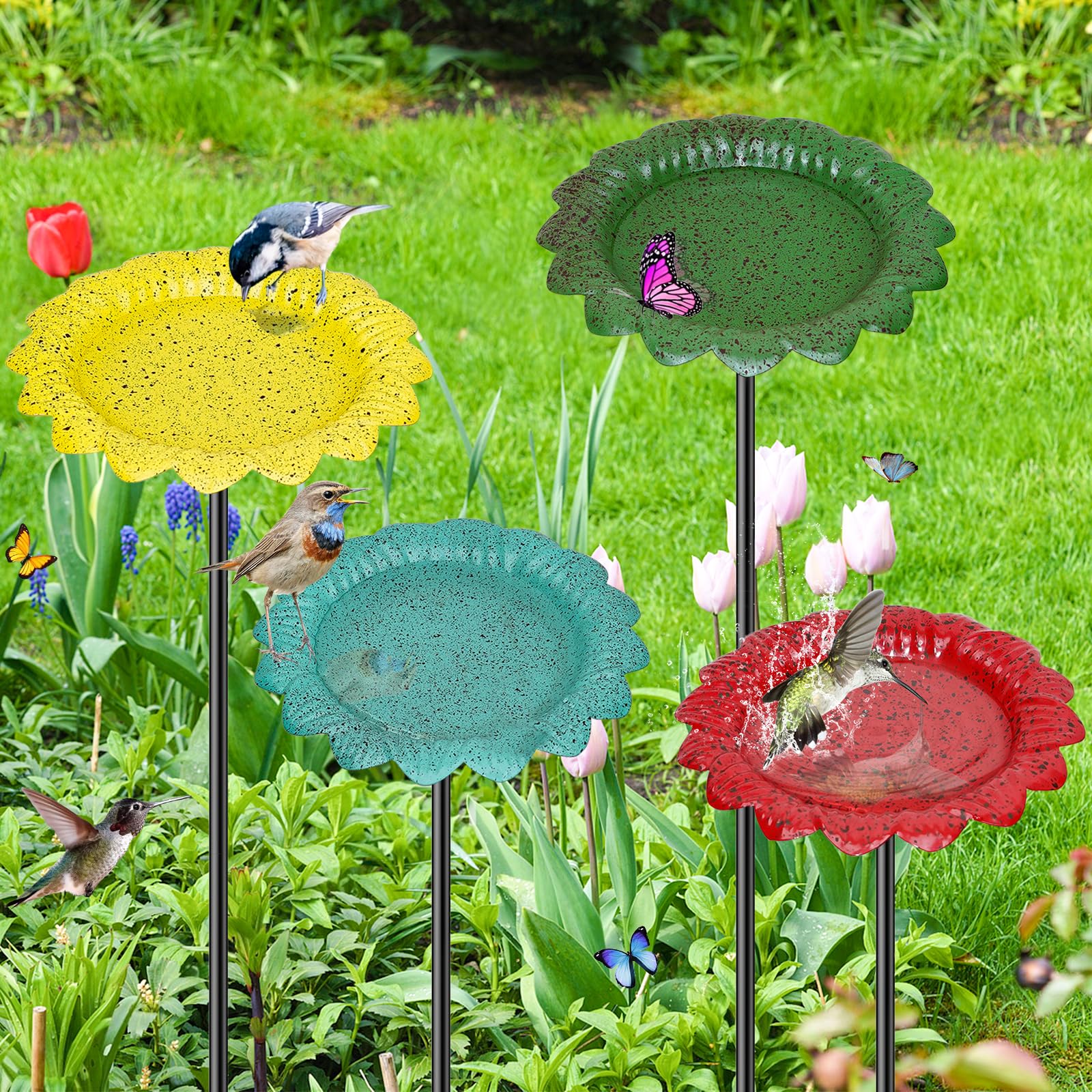 Petit bain d'oiseaux de jardin avec piquet en métal durable