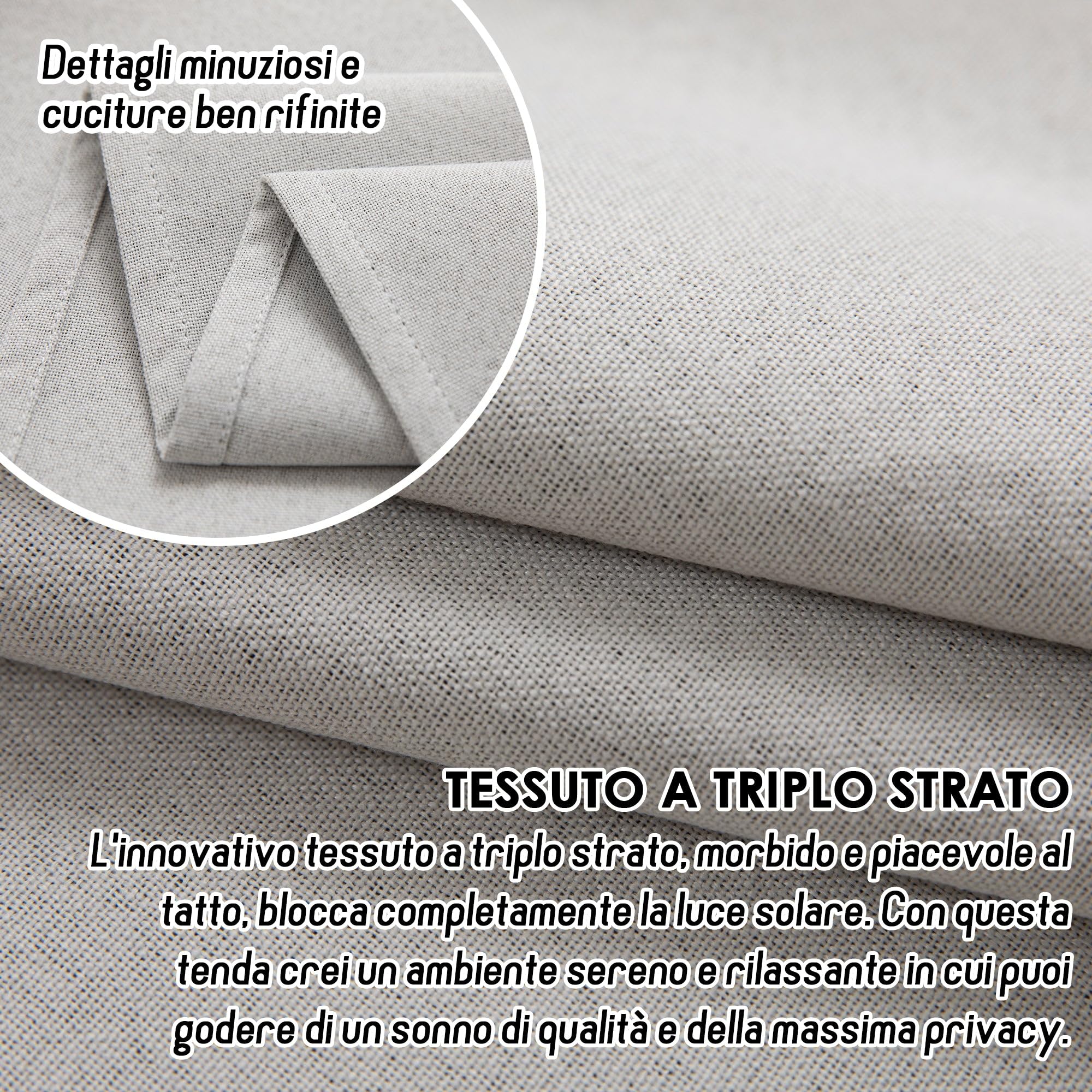 GIRASOLE HOME Paire de rideaux barbade thermiques 100 % occultants 2 panneaux de 140 x 240 cm avec œillets Greige