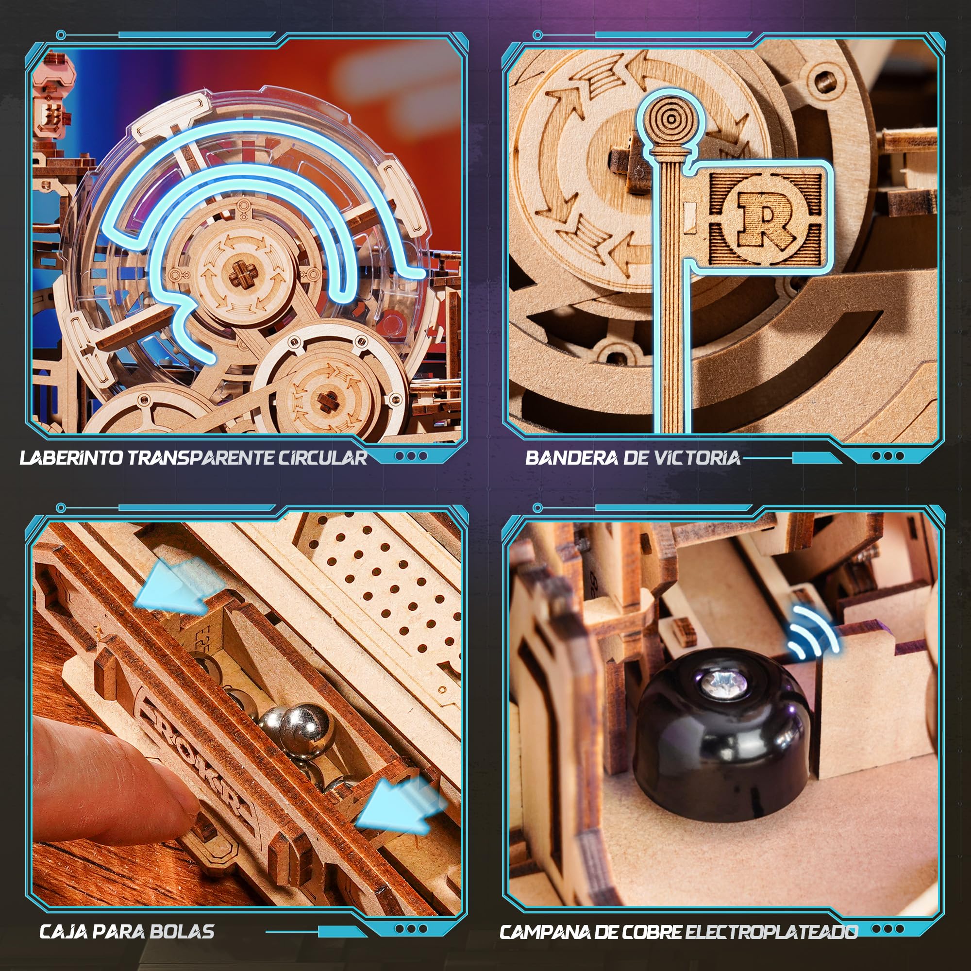 ROKR Puzzle 3D Madera Pistas para Canicas,Gear Ball Challenge Maquetas para Construir Adultos,Regalos DIY para Hombres y Niños