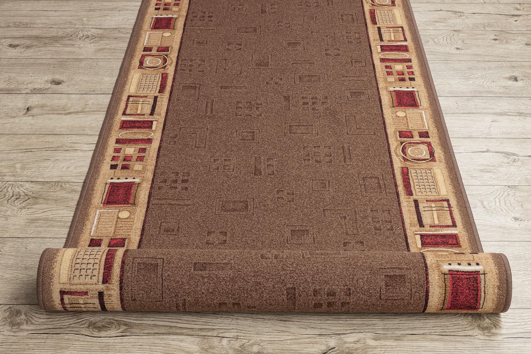 rugsx Antirutsch Teppichläufer JENA - moderner Kurzflor für Küche, Flur & Wohnzimmer, Meterware, braun 120x400 cm