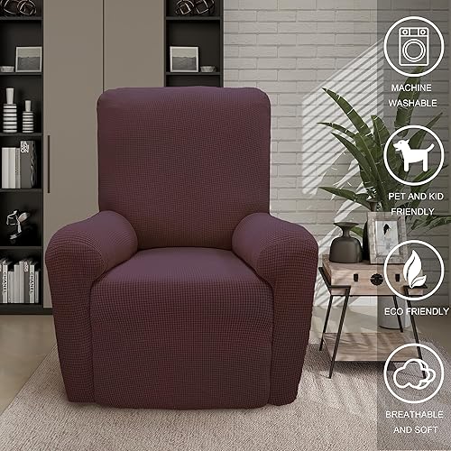 Miniatura 3 de U-NICE HOME Fundas para silla reclinable, 4 piezas, fundas para silla jacquard elásticas (reclinable, chocolate)