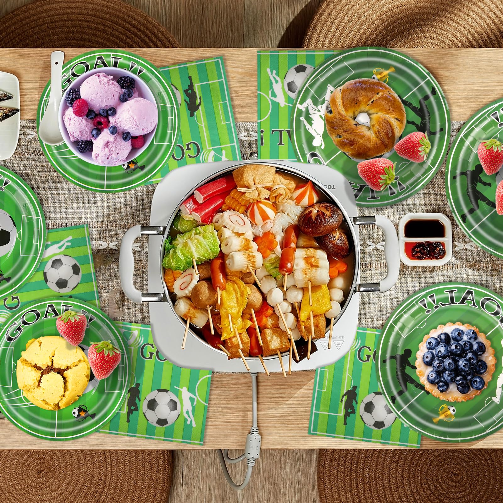 Set Stoviglie Di Carta Per Feste A Tema Calcio - 50 Pezzi Per 10 Ospiti, Piatti, Bicchieri, Tovaglioli - Foto 10