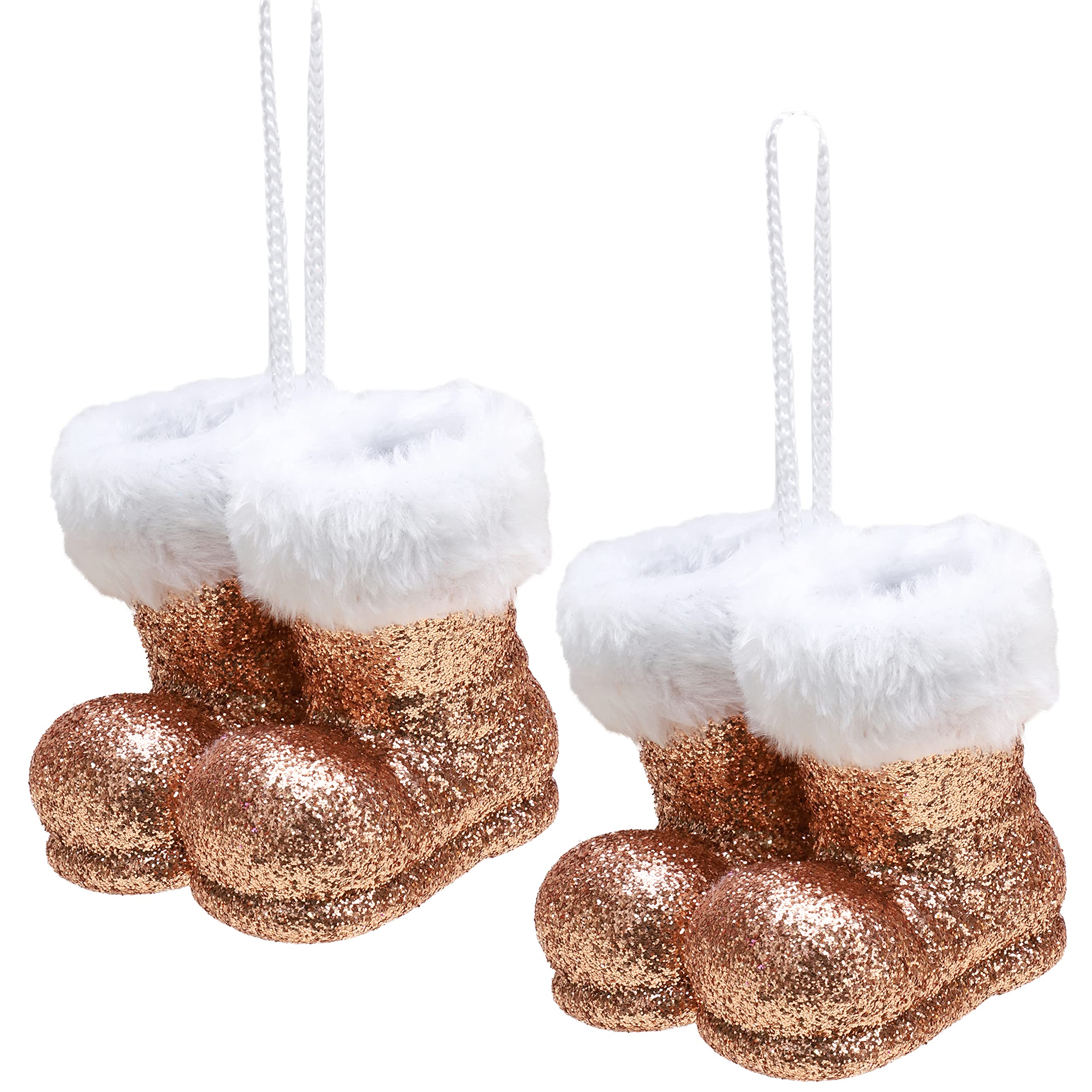 Christmas Concepts Rose Gold Christmas Concepts® Pack Of 2–100Mm (4") Glitter Hanging Santa Boots With White Fur Trim – Christmas Tree Trims/Baubles (Rose Gold)
