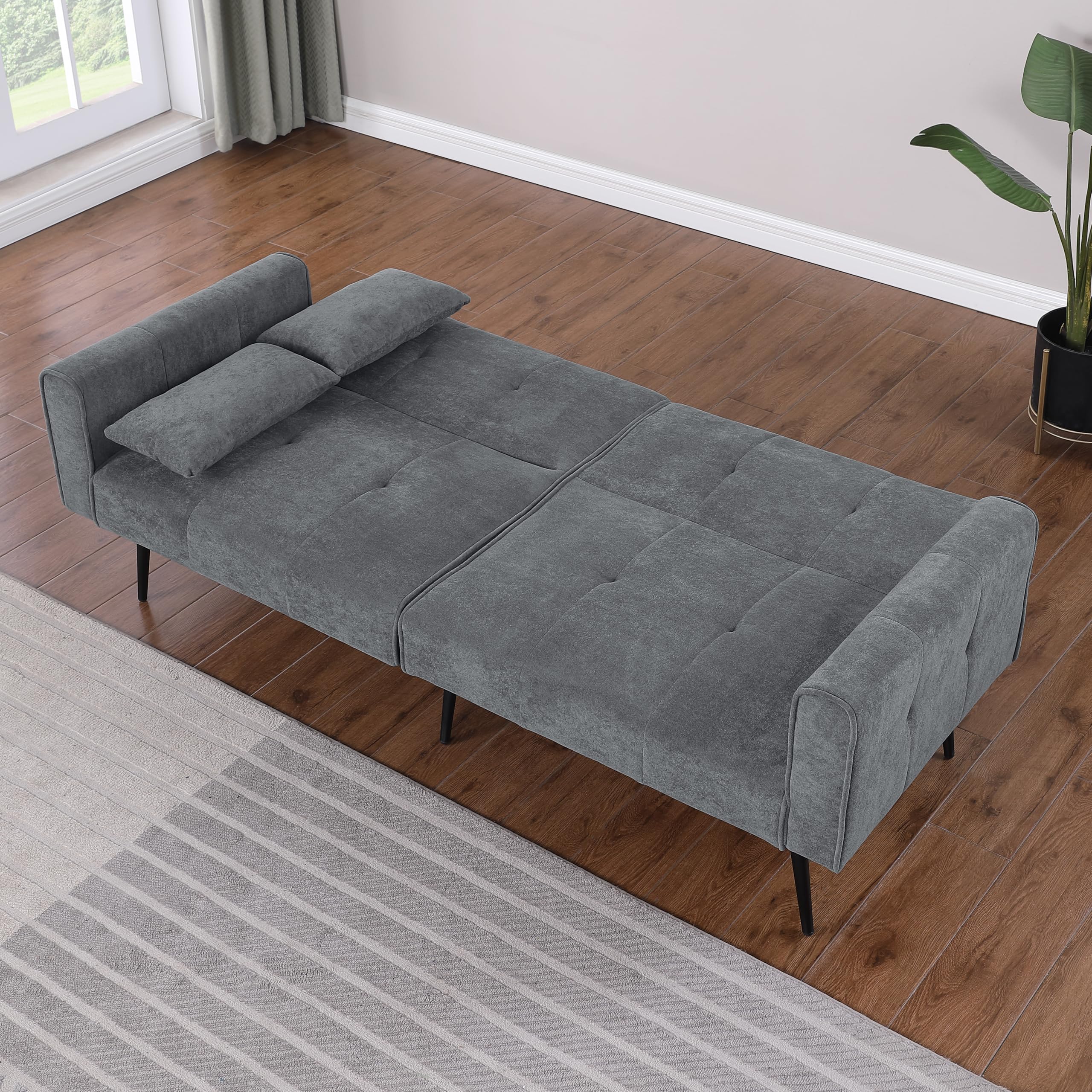 Divano letto futon a 3 posti in tessuto a coste per soggiorno e piccoli spazi (grigio)