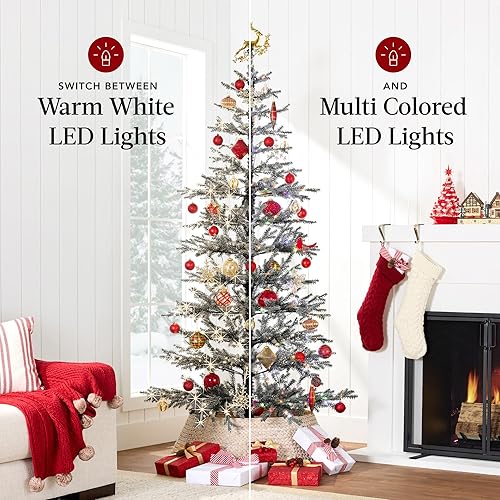 Miniatura 13 de Best Choice Products Árbol de Navidad preiluminado de 4.5 pies, pino flocado artificial, decoración navideña, abeto noble de álamo, luces LED blanco