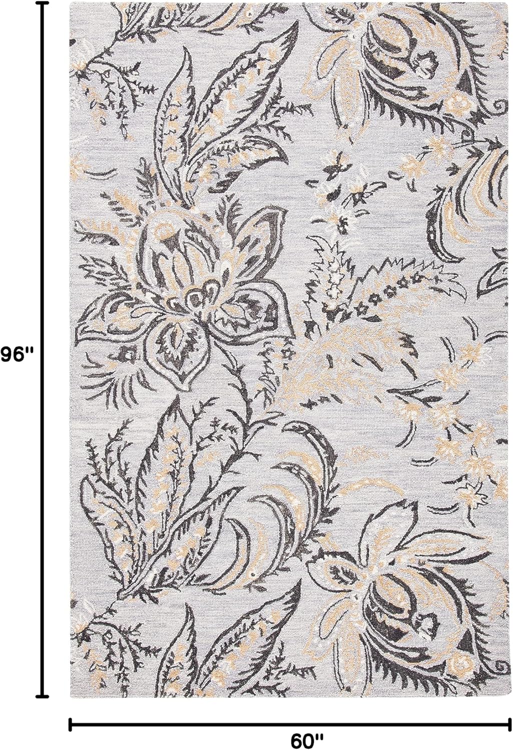 SAFAVIEH Blossom Collection Area Rug - 5' x 8', Grey & Yellow, Handmade Floral Wool, Ideal for High Traffic Areas in Living Room, Bedroom (BLM275F)