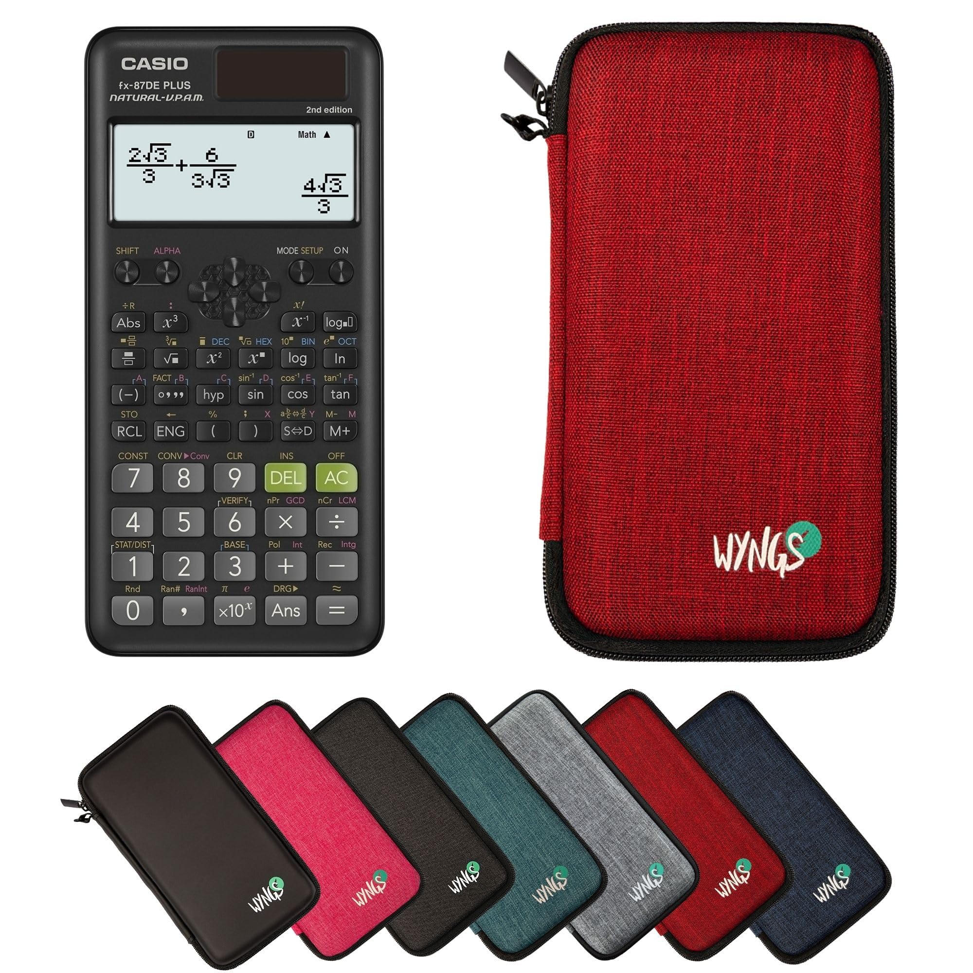 Casio + Wissenschaftlicher Taschenrechner + inkl. WYNGS Schutztasche Rot – Basic Set