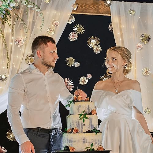 Miniatura 5 de 40 calcomanías de flores de oro rosa 3D extraíbles metálicas de crisantemo margaritas de pared para sala de estar dormitorio boda cumpleaños dulce