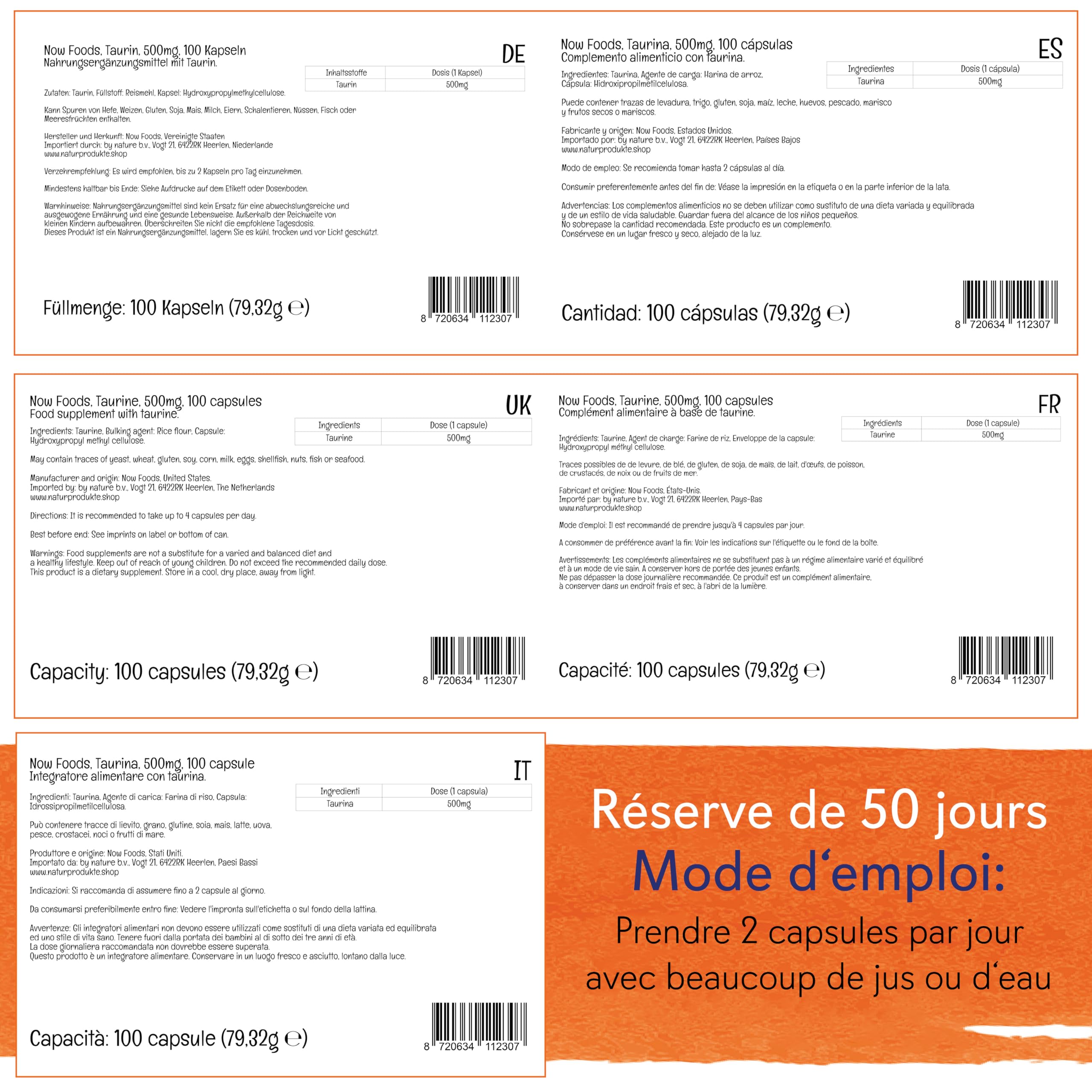 Now Foods, Taurine, Forme Libre, 227g Poudre végétalienne, Testé en Laboratoire, Sans Soja, Sans Gluten, Sans OGM, Végétarien
