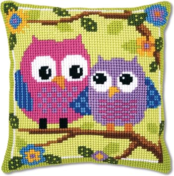 Vervaco Owls on a Branch Cushion Cross Stitch Kit, 15.75" by 15.75"